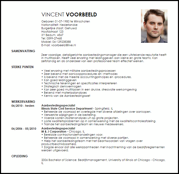 aanbestedingsmanager voorbeeld cv