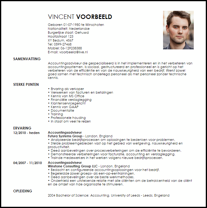 accountingadviseur voorbeeld cv