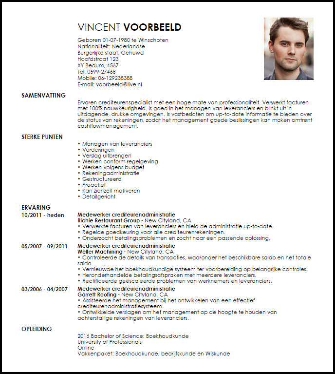 accounts payable specialist voorbeeld cv