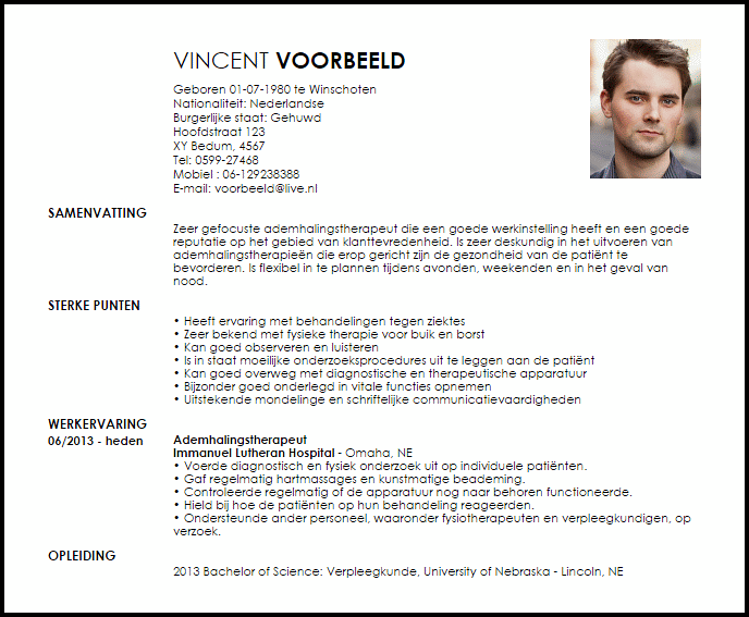 ademhalingstherapeut voorbeeld cv