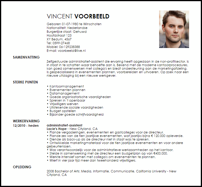 administratief assistent voorbeeld