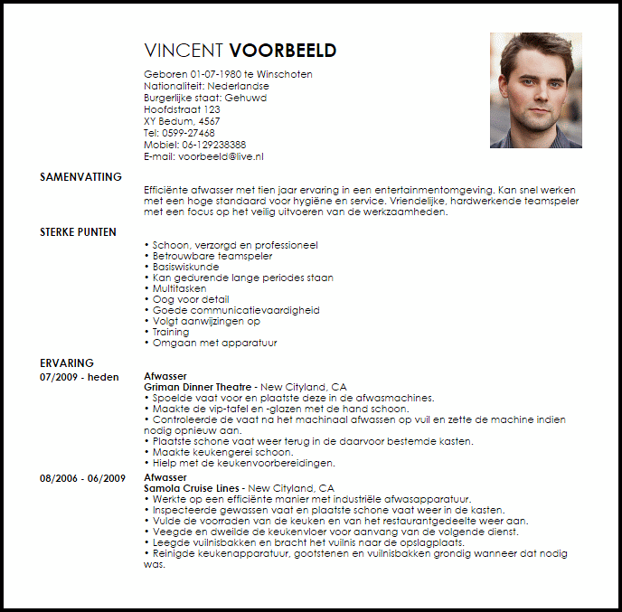 afwasser voorbeeld cv