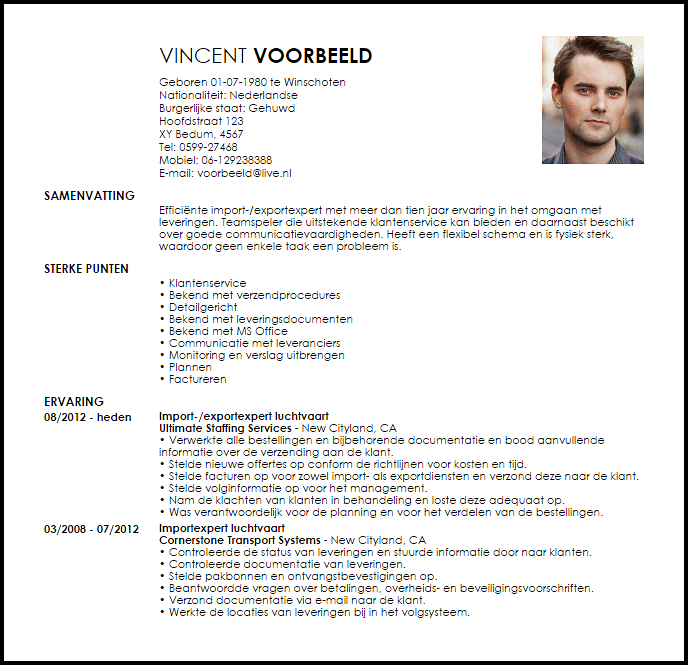 air import export agent voorbeeld cv