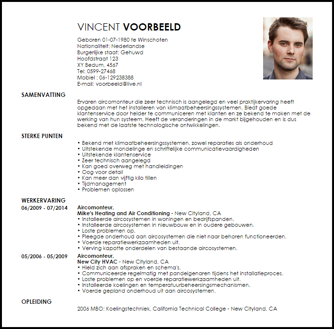 aircomonteur voorbeeld cv