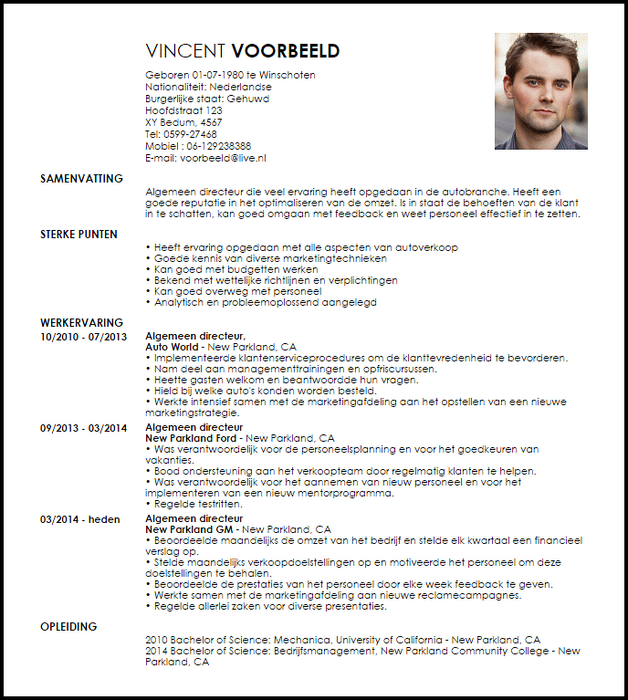 algemeen directeur voorbeeld cv