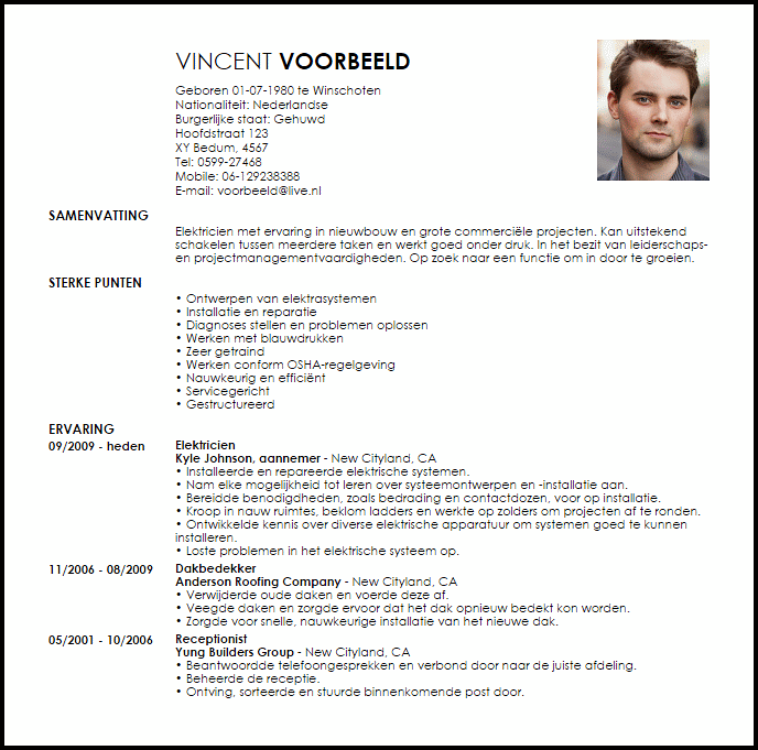 apprentice electrician voorbeeld cv