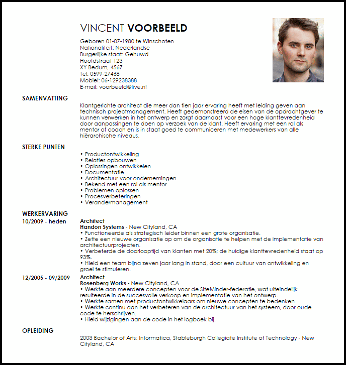 architect voorbeeld cv