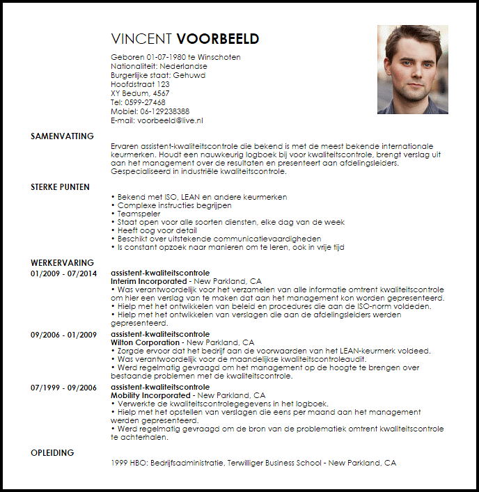 Uitbreiding schoorsteen Bijbel Voorbeeld CV Assistent Kwaliteitscontrole | LiveCareer