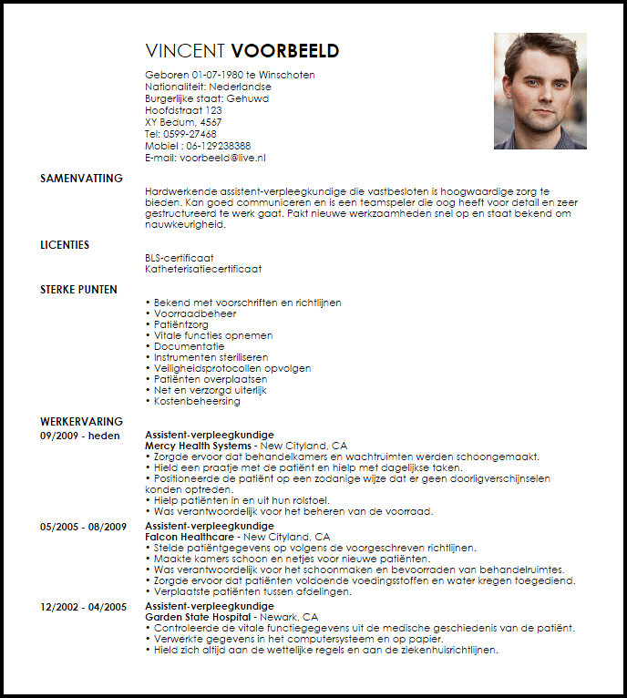 assistent verpleegkundige voorbeeld curriculum