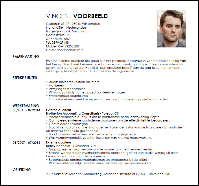 auditeur voorbeeld cv