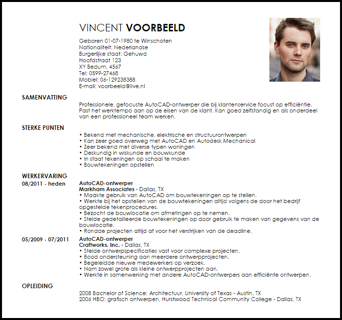 autocad ontwerper voorbeeld cv