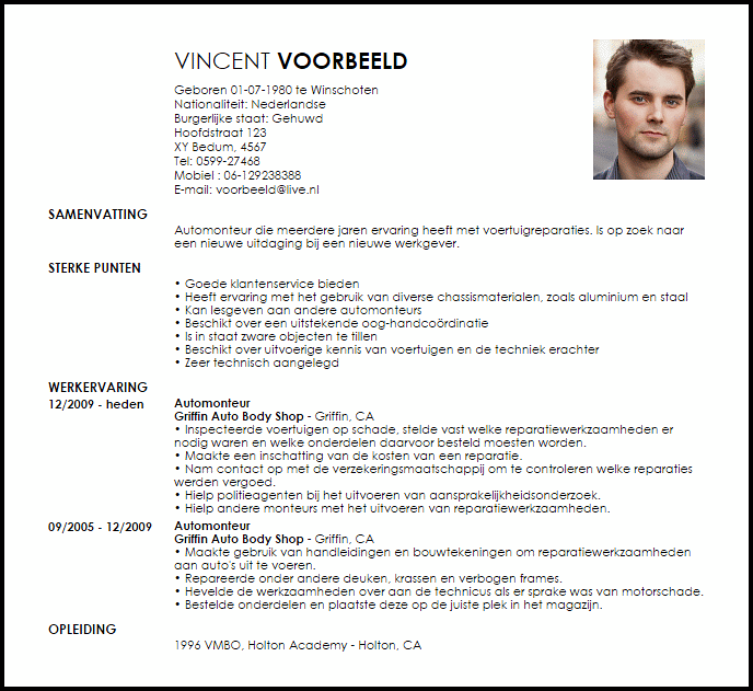 automonteur voorbeeld cv