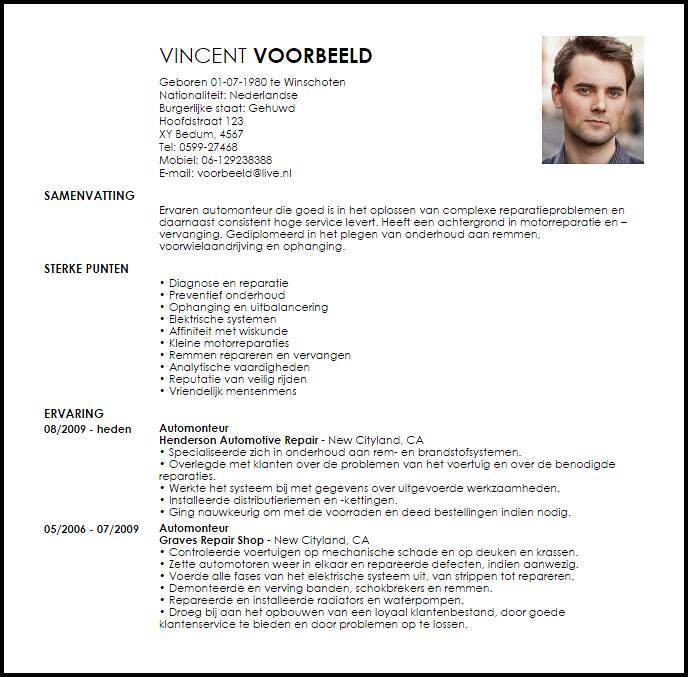 automotive technician voorbeeld cv