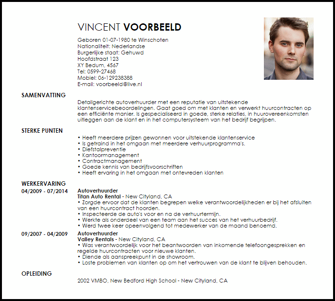 autoverhuurder voorbeeld cv