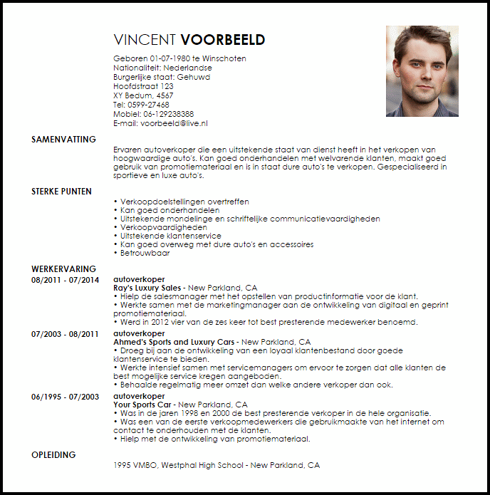 autoverkoper voorbeeld cv