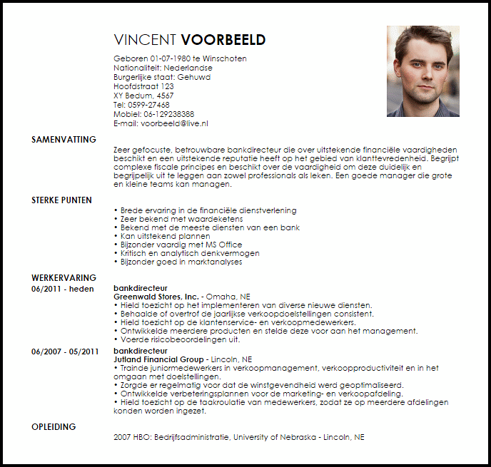 bankdirecteur voorbeeld cv