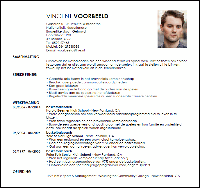 basketbalcoach voorbeeld cv