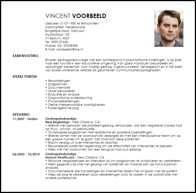 behavior specialist voorbeeld cv