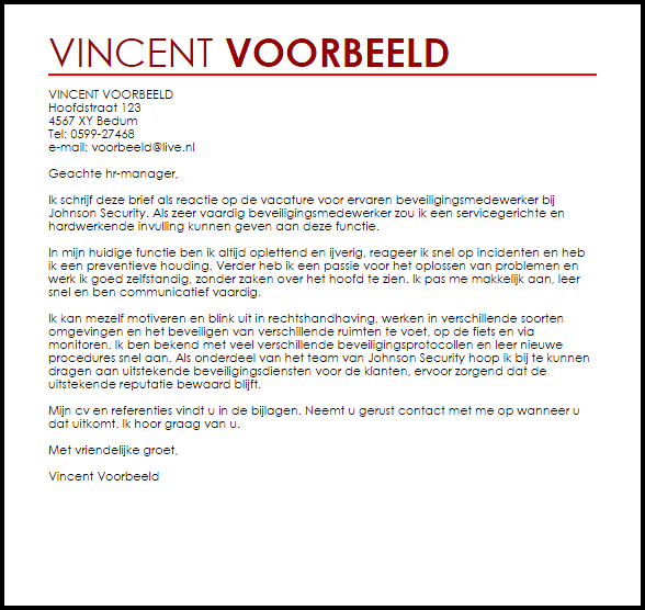 Voorbeeld Sollicitatiebrief Beveiligingsmedewerker Livecareer