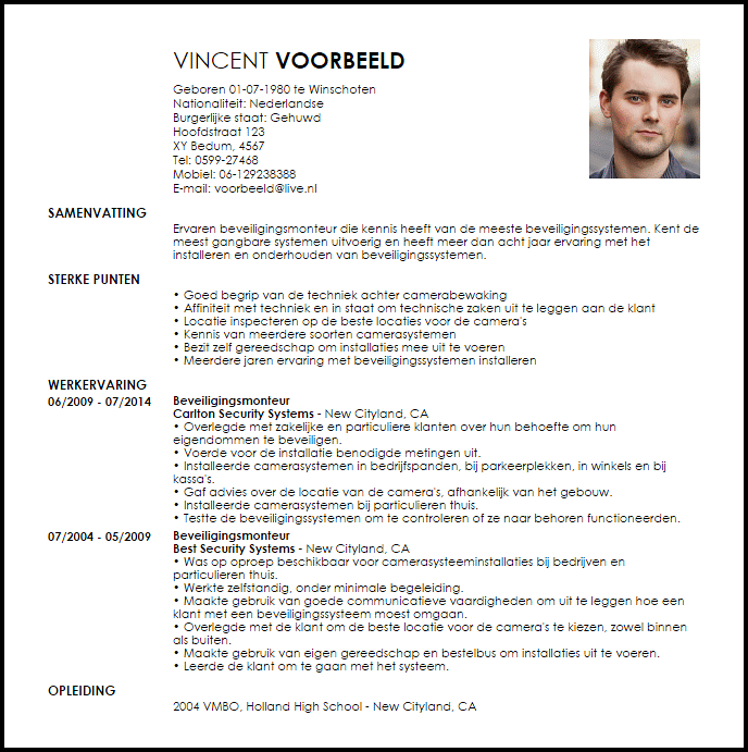 beveiligingsmonteur voorbeeld cv