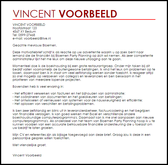 Sollicitatiebrief Boekhouding Motivatiebrief Administrateur Livecareer