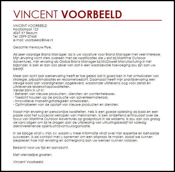 Sollicitatiebrief junior marketeer