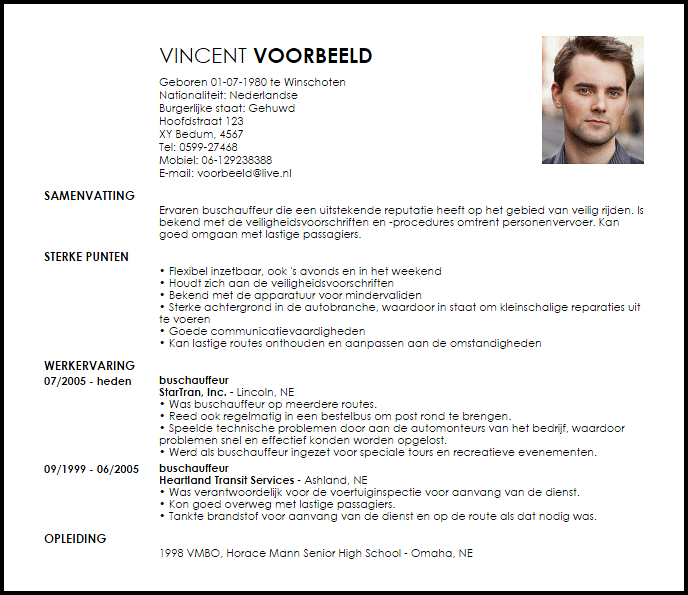 buschauffeur voorbeeld cv