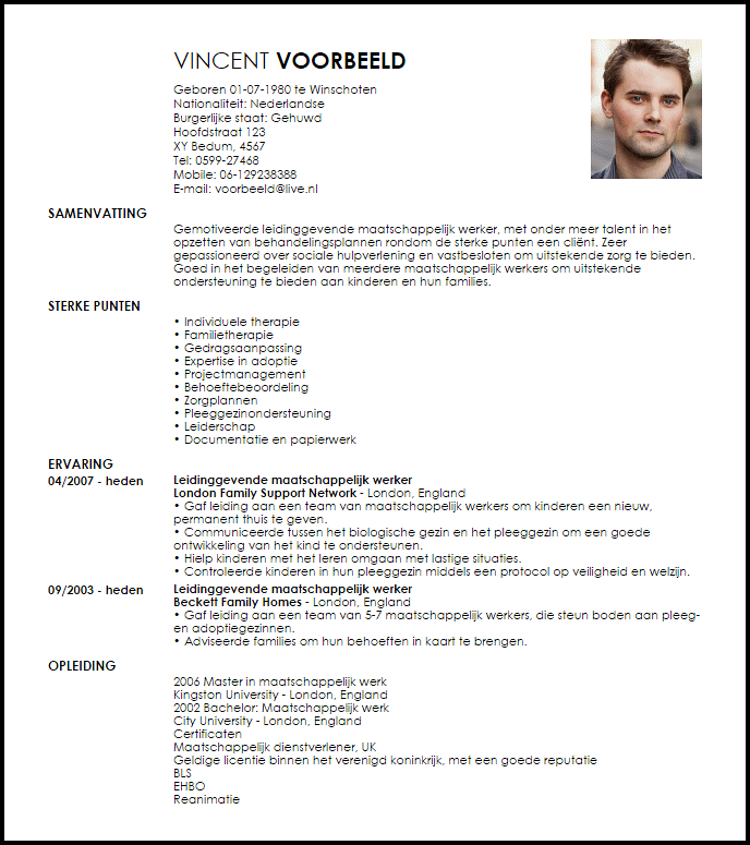 case manager voorbeeld cv