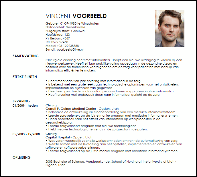 chirurg voorbeeld cv