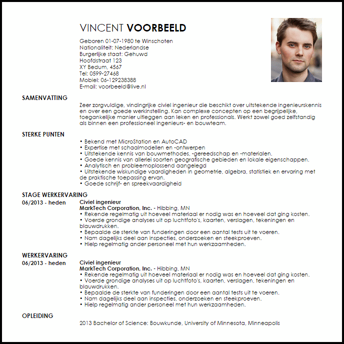 civiel ingenieur voorbeeld cv