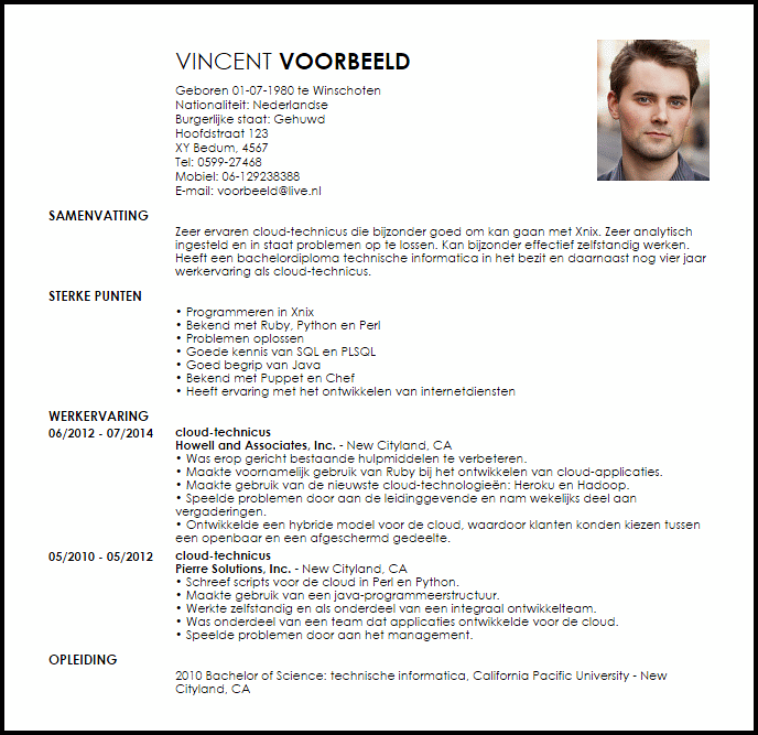 cloud technicus voorbeeld cv