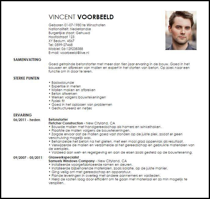 concrete form setter and finisher voorbeeld cv