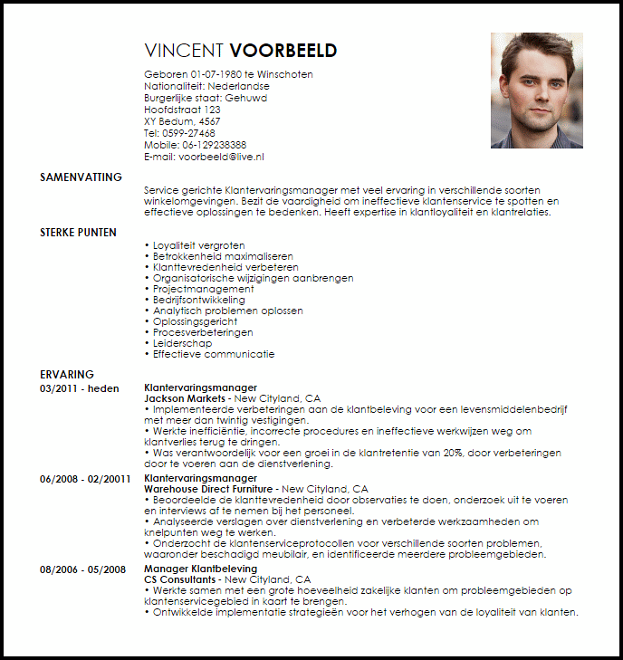 customer experience manager voorbeeld cv