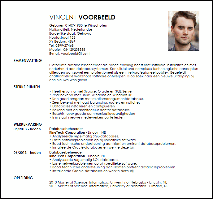 databasebeheerder voorbeeld cv