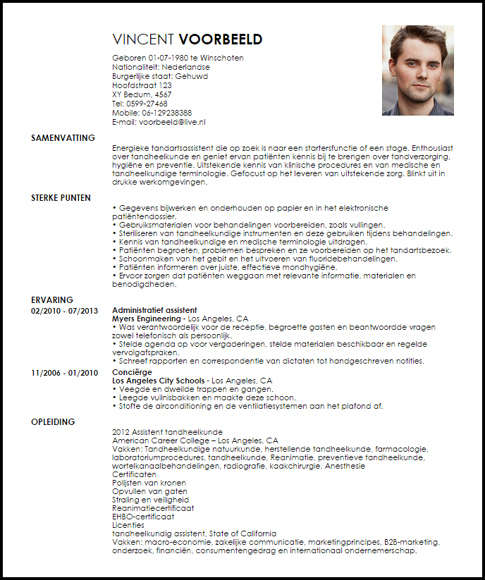 dental assistant voorbeeld cv