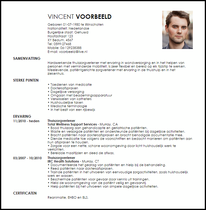 direct support professional voorbeeld cv