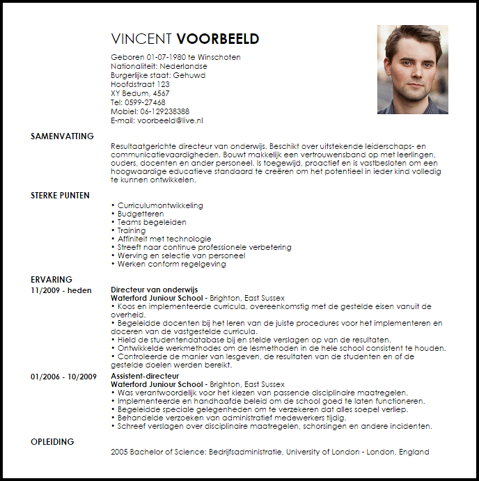 directeur opleidingen voorbeeld cv