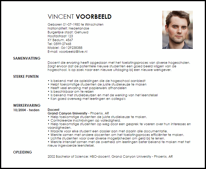 docent voorbeeld cv