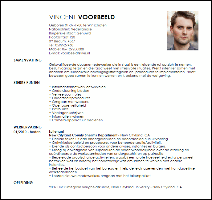 douanemedewerker voorbeeld cv