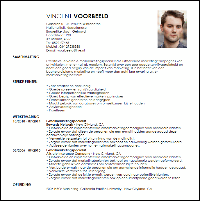 e mailmarketingspecialist voorbeeld cv