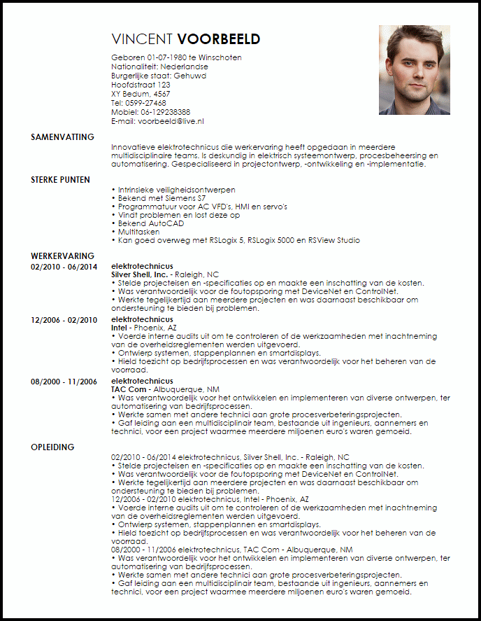 elektrotechnicus voorbeeld cv