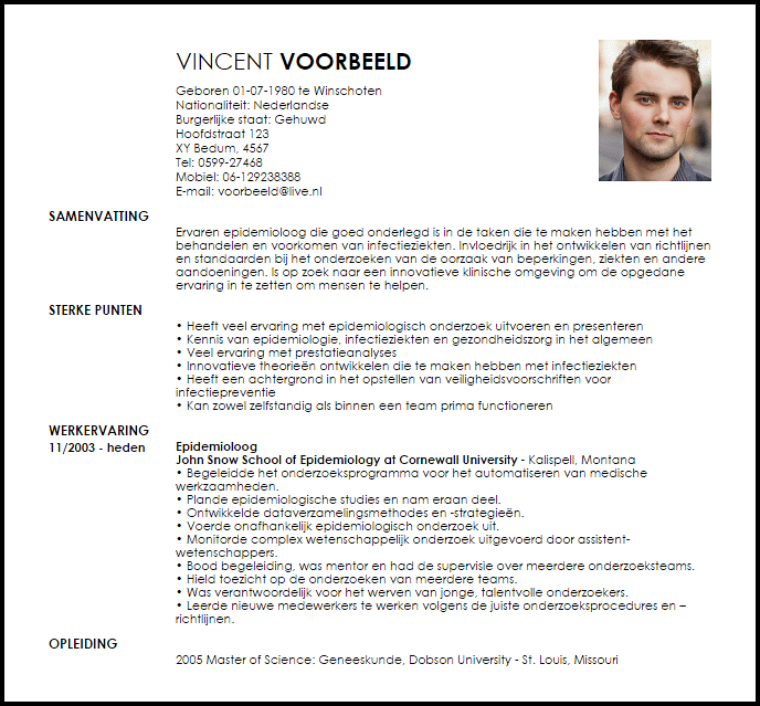 epidemioloog voorbeeld cv