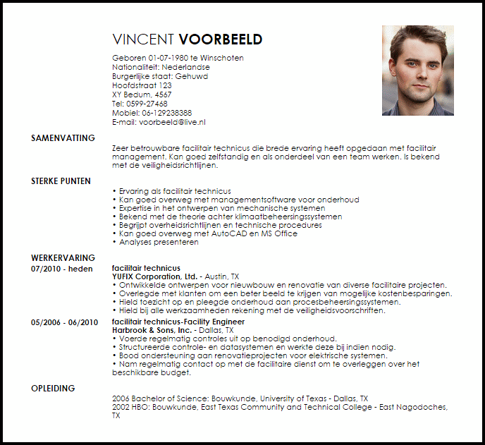 facilitair technicus voorbeeld cv