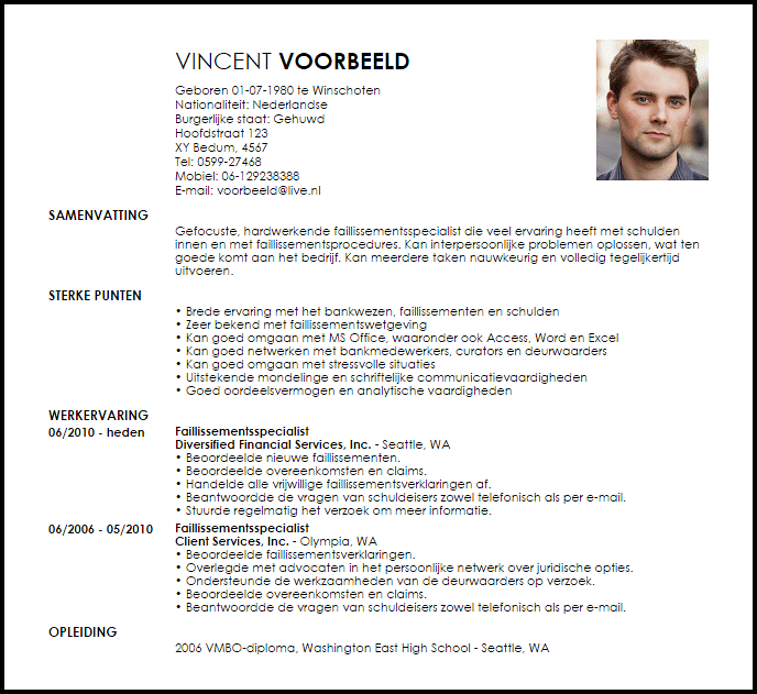 faillissementsspecialist voorbeeld cv