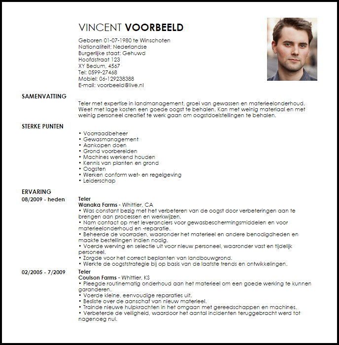 farmer voorbeeld cv