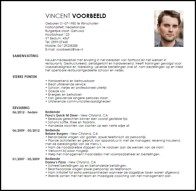 fast food server voorbeeld cv