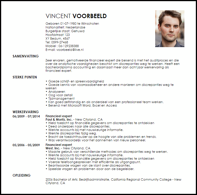 financieel expert voorbeeld cv