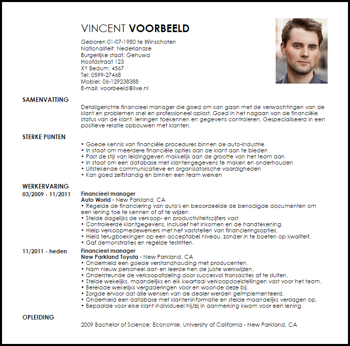 financieel manager voorbeeld cv