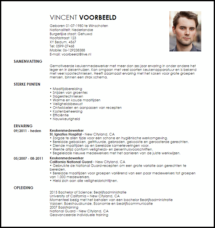 food service specialist voorbeeld cv