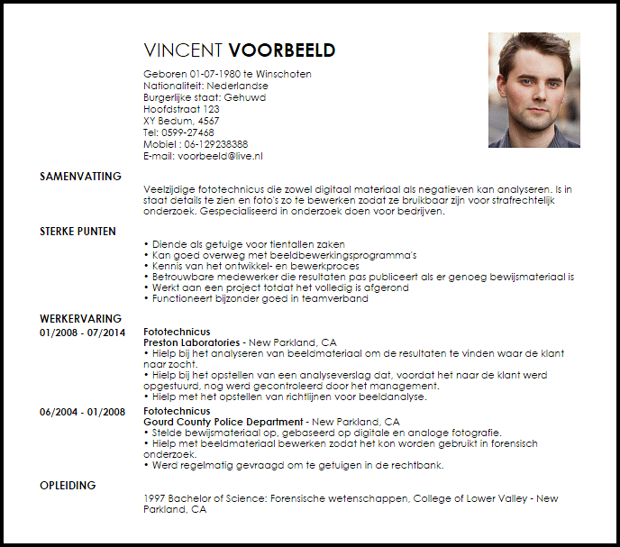 fototechnicus voorbeeld cv